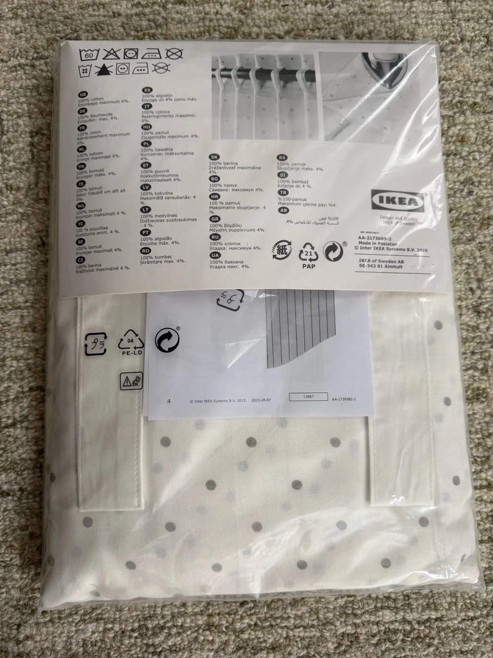 IKEA LEN Curtains with Tie-Backs Color: white with grey polka-dot NWT